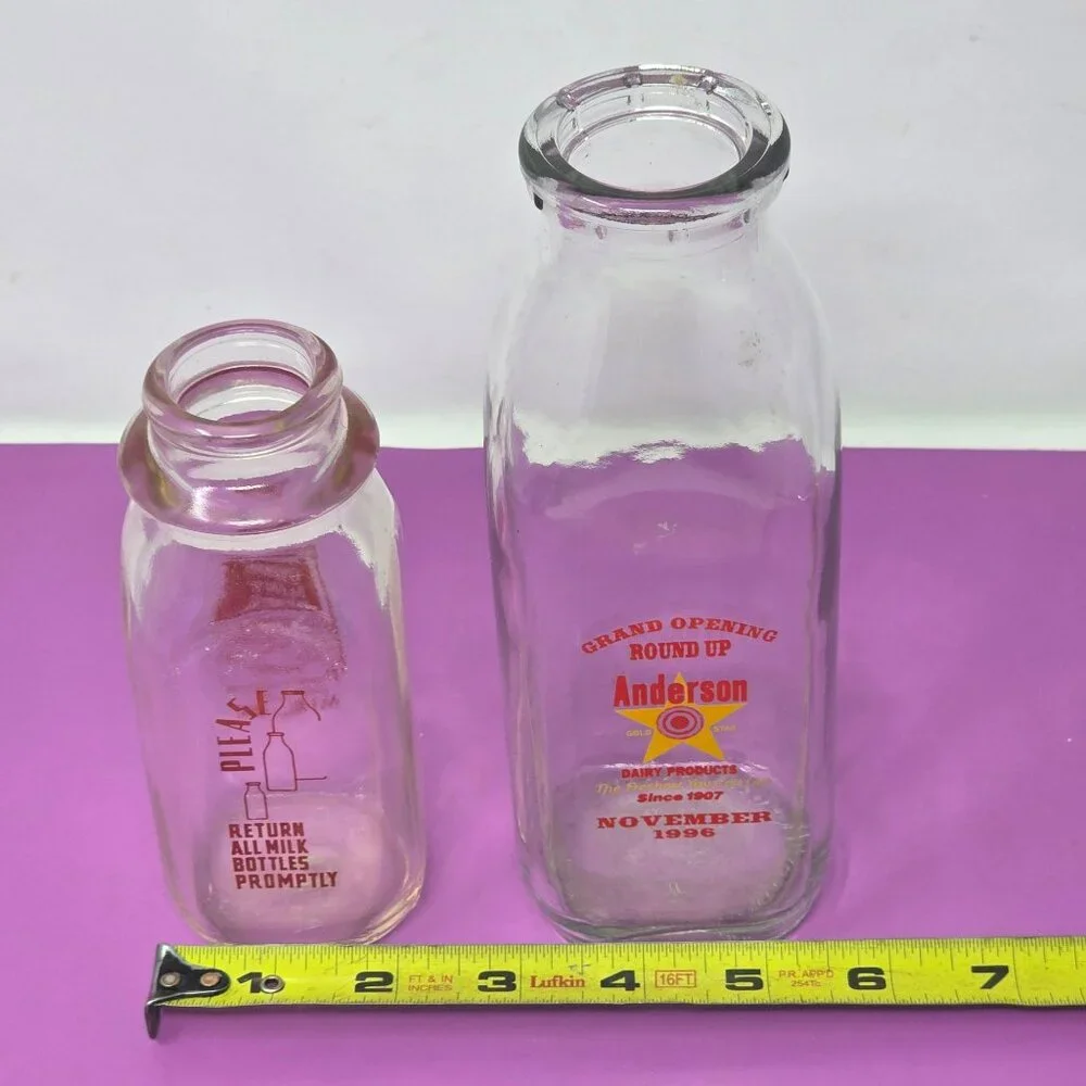 Vintage Glass Milk Bottles 1 Anderson Dairy Farms 1 Union‎ Dairy Farms Red Print